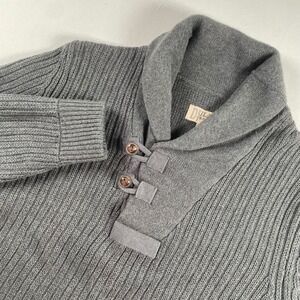 Duluth Trading Co. Mens Medium Gray Cotton Wool Shawl Button Pullover Sweater